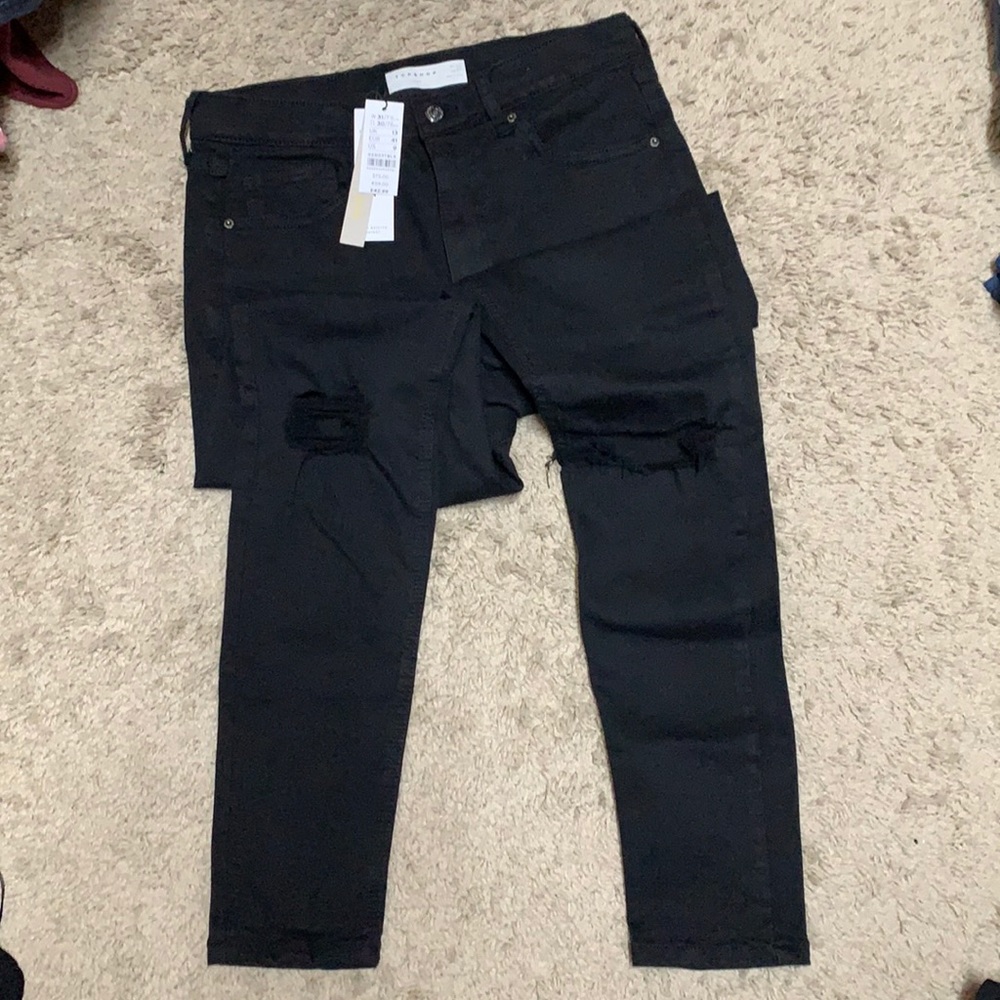 Topshop jeans, distressed at both knees. NWT.
